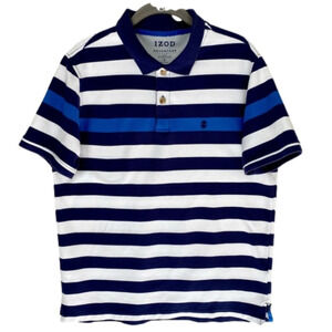 IZOD Polo Shirt Advantage Performance Natural Stretch Blue White Stripe Mens M